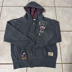 Walt Disney World Mickey Est 71 Distressed Full Zip Hoodie Mens Medium Gray